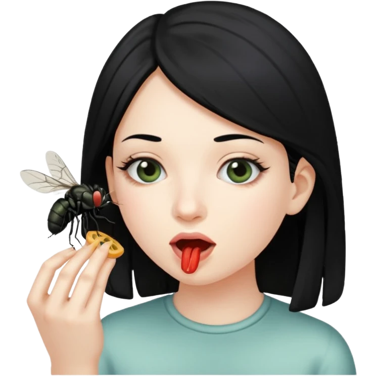 girl  with black hair eating a fly emoji