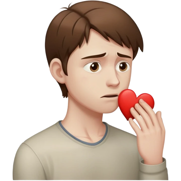 a man with brown hair staying in a
full height in profile with anxiety and begging face with a broken heart emoji