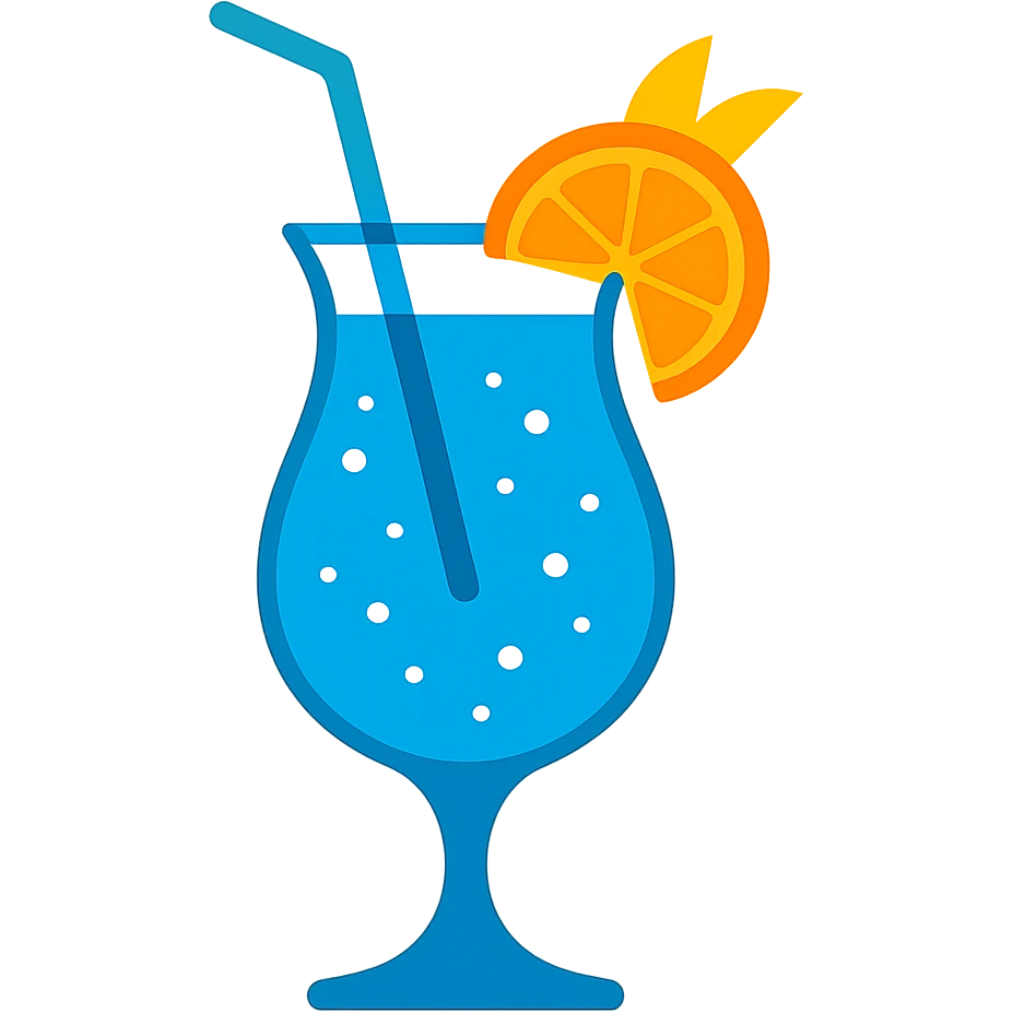 blue curaçao tropical cocktail in a hurricane glass, flat vector illustration emoji