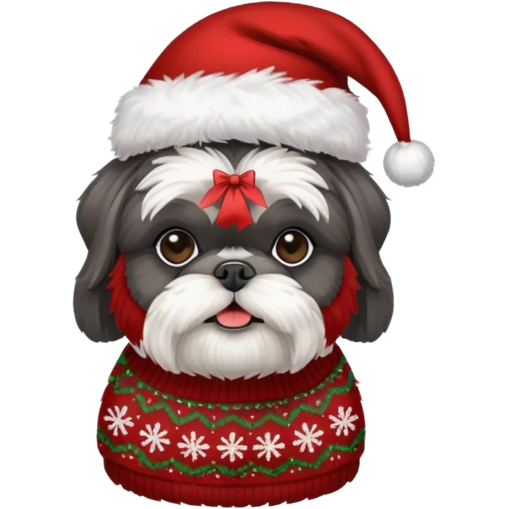 dark grey shih tzu christmas sweater and hat emoji