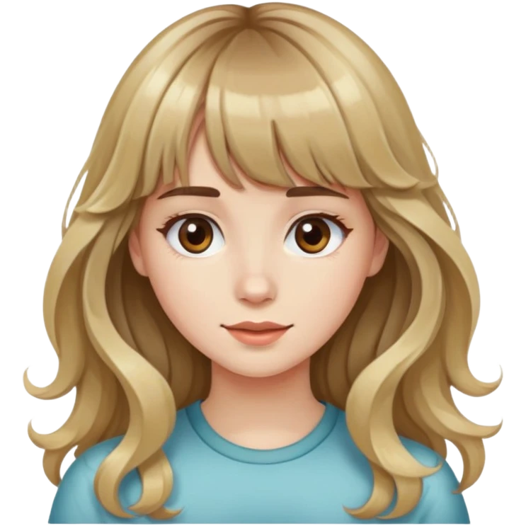 Wavy girl with bangs, brown hair with one blonde streak in her bangs, and white skinned girl long hair  emoji