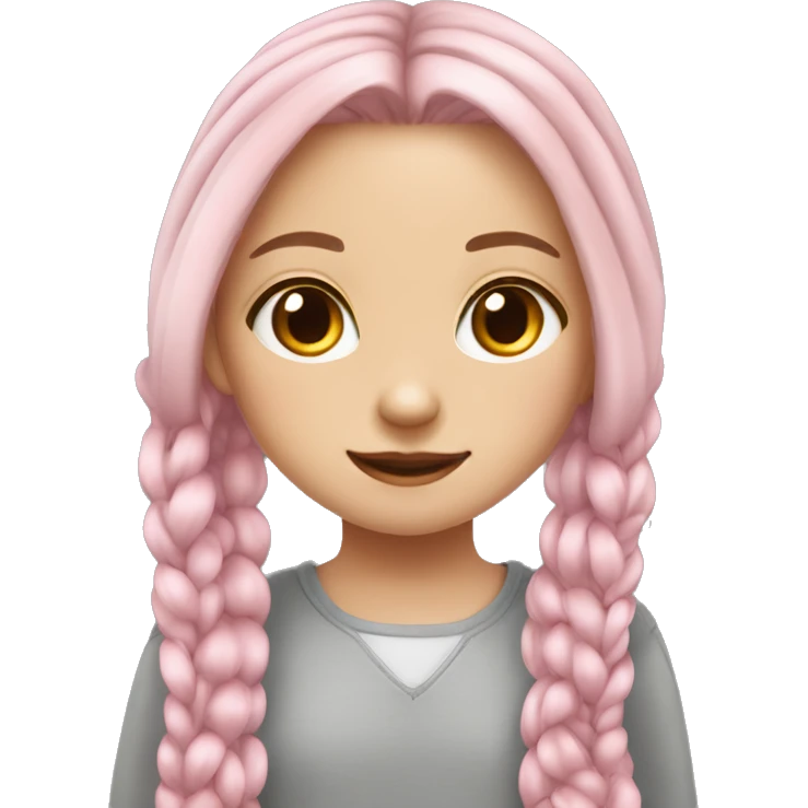 Cute girl with long light braids, pink at the ends. There are two gray British cats nearby emoji