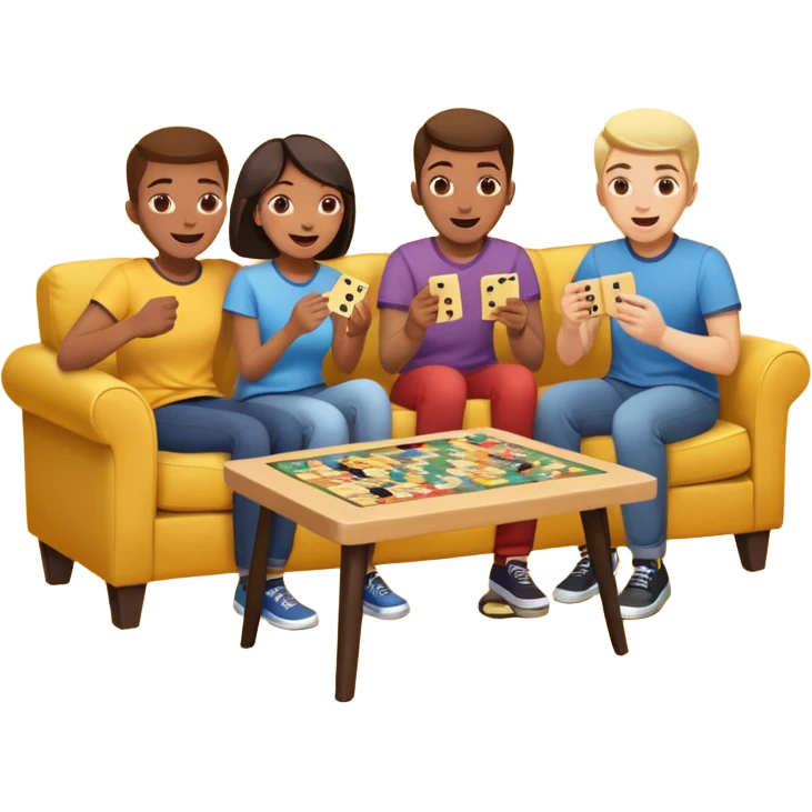 group of friends on couch playing a game couch should be dark yellow emoji
