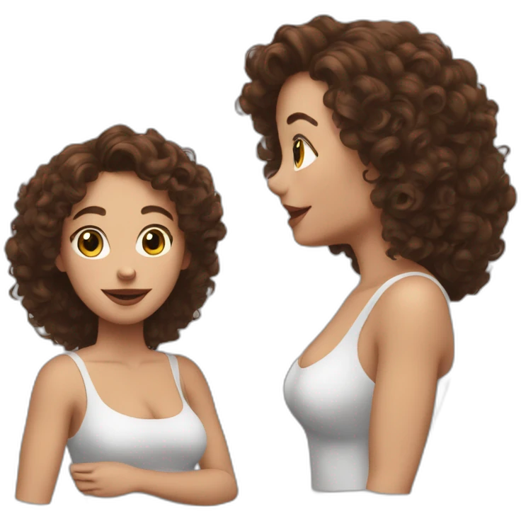 white woman-designer with brown curly hair, wears Off Shoulder Batwing Tank makes heart with her hands emoji