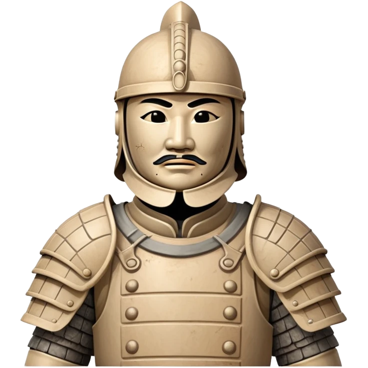 Ancient Chinese terracotta warrior statue with helmet and armor, archaeological artifact from China emoji