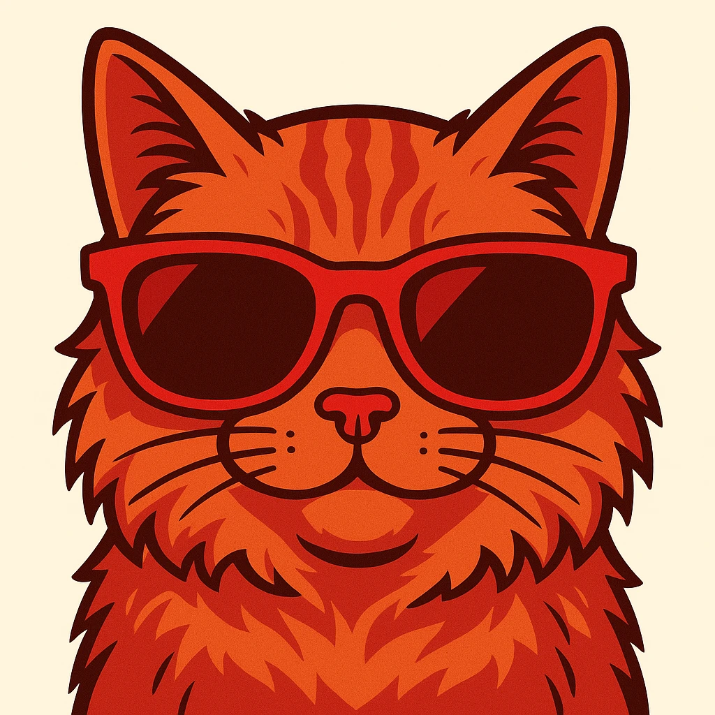 A cat wearing sunglasses in red color emoji