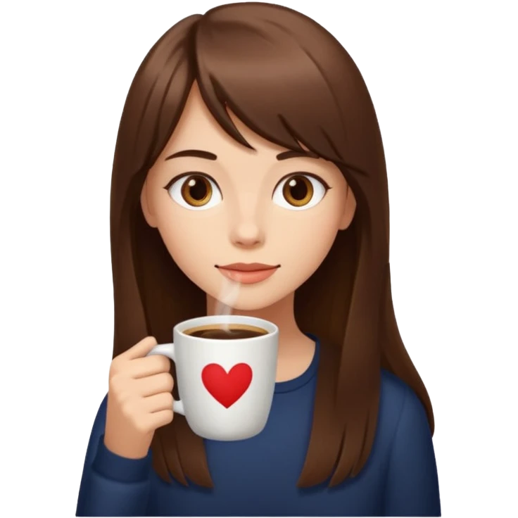 A girl with elongated bangs and long brown hair drinks coffee  emoji