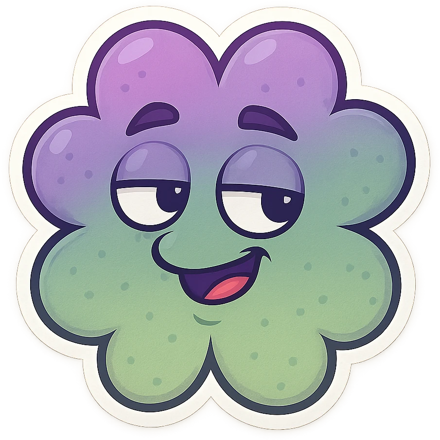 Remove the stem and make the four leaf clover more bubbly, keep the cartoon style and the top to bottom purple to green gradient. emoji