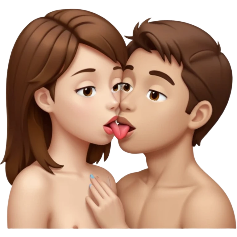 boy and girl with brown hair and big breasts and tongue kissing no clothes touching nipples emoji