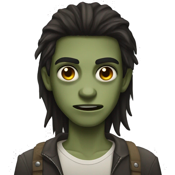 teen light skin boy zombie with long dark hair and brown eyes emoji
