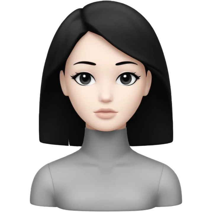 Matte black mannequin in the style of a default avatar. Monochrome with no lines. The eyes should be as matte black as the hair. emoji