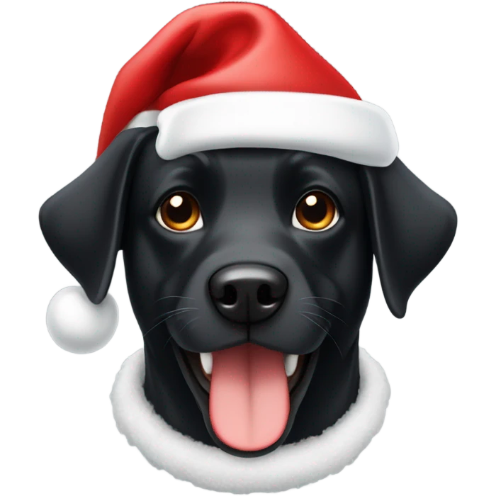 Black dog wearing Santa hat emoji