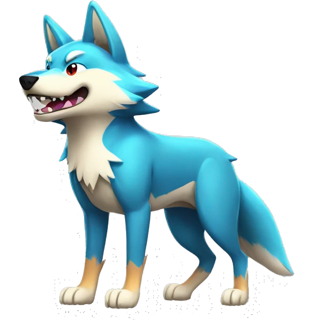Shiny Colorful Wolf-Pokémon with a shark tail and a shark fin on back Full Body emoji