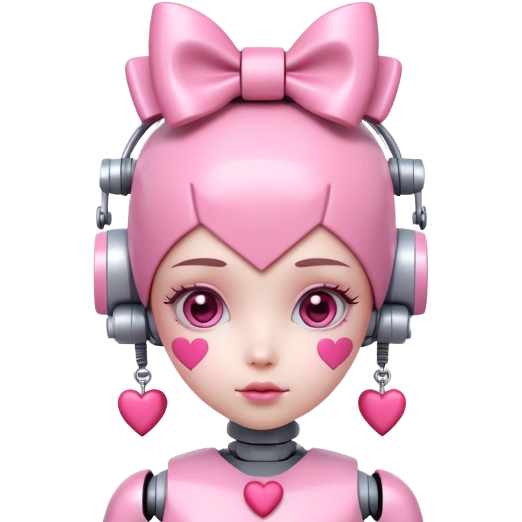 cute pink robot girl with a bow on her head and heart decorations emoji