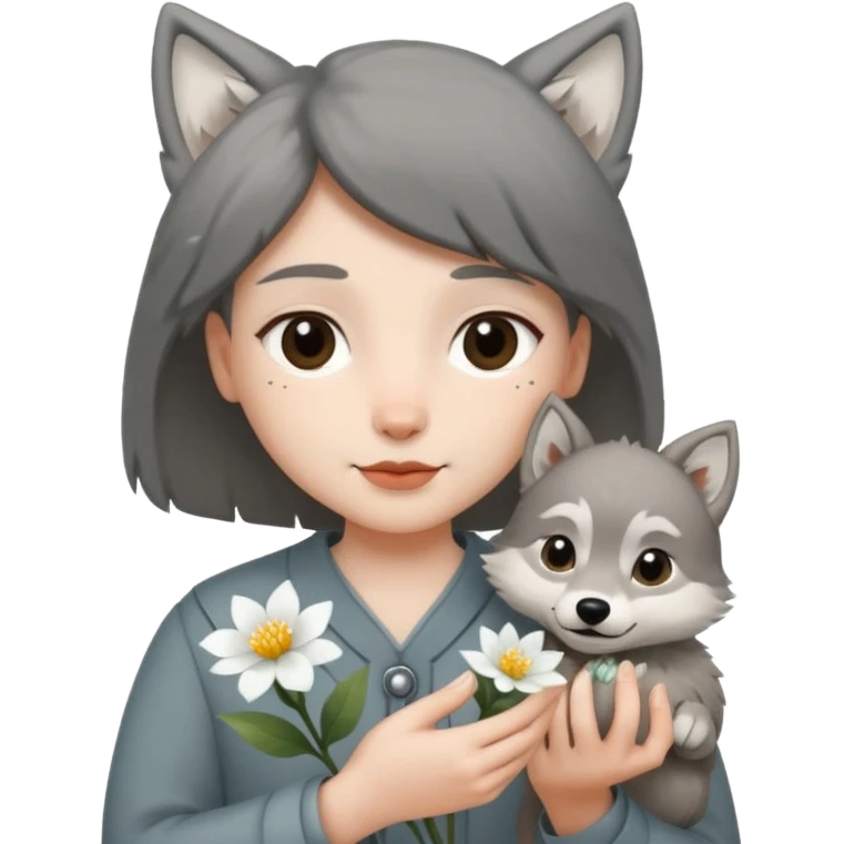 a flower in hand that holds the wolf emoji