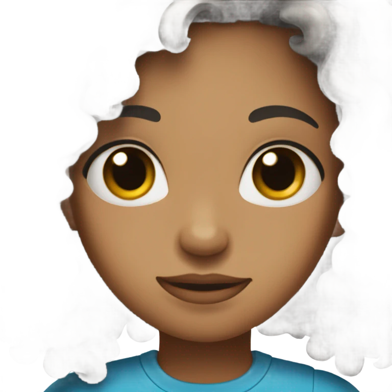Female, medium-brown skin, long black curly hair, blue shirt emoji