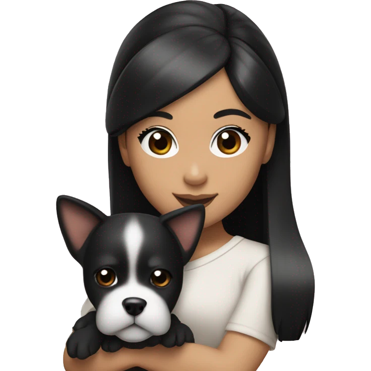 Ariana grande with straight black hair holding a Japanese dog emoji