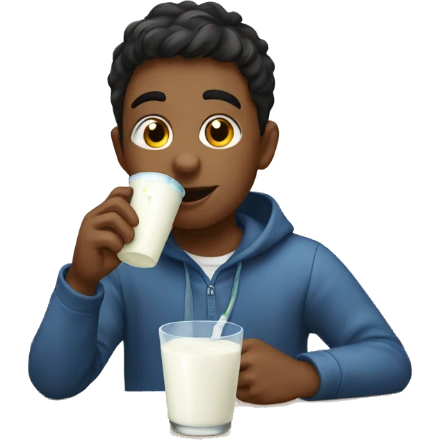 A boy drinking a yogurt before sleep emoji