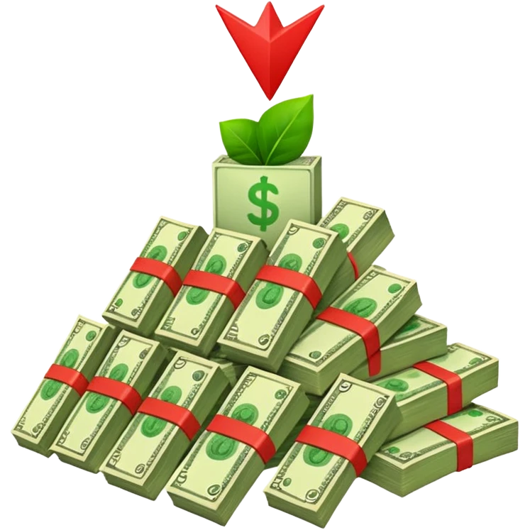 a pile of money with red arrow up emoji
