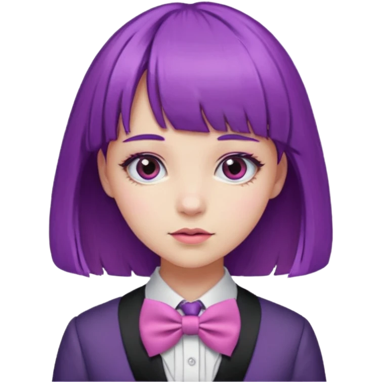 girl with bangs and purple hair and pink hairbow tie emoji