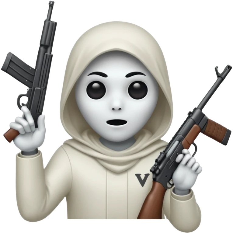 Fantasmas con un fusil y haciendo haciendo en en forma de V con los dedos emoji