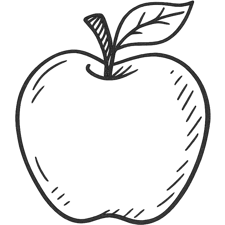 Apple in the style of an icon-black-outlined-hand-drawn emoji