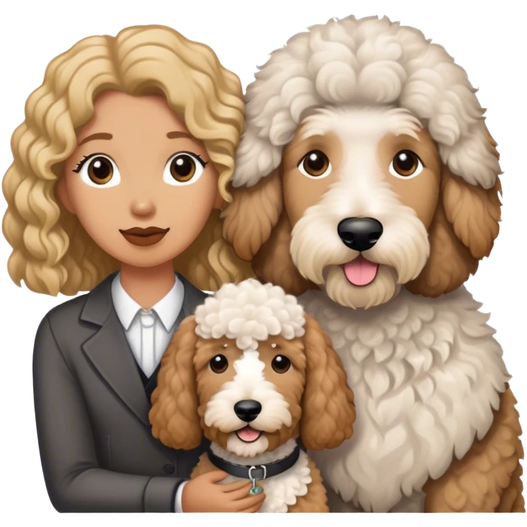 Goldendoodle and sheepadoodle with man and woman emoji