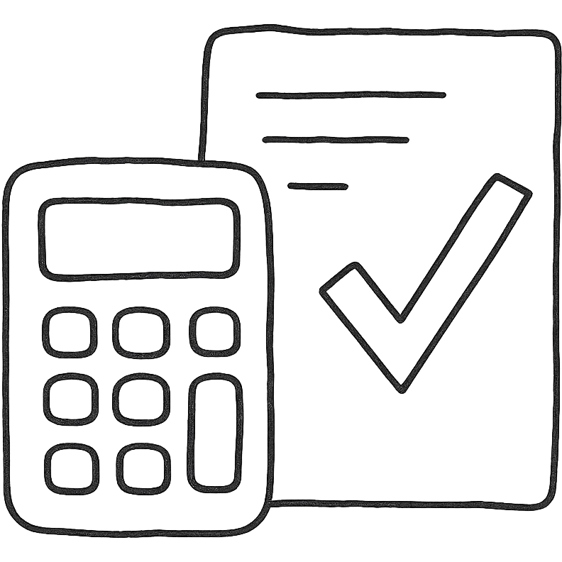 estimate icon, calculator and document, hand drawn black outline, playful, sketchy emoji