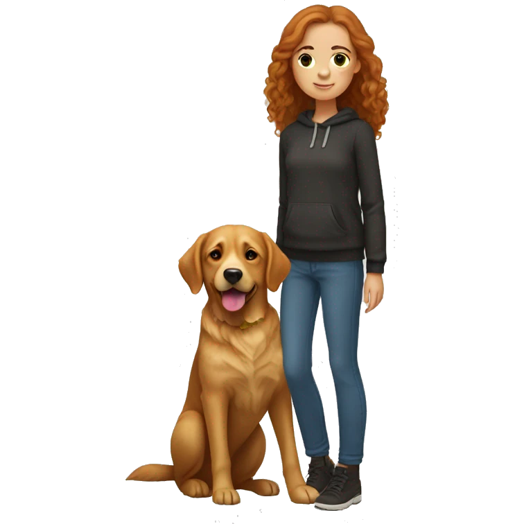 Girl with brown/ginger hair and freckles holding a golden retriever x Labrador  emoji