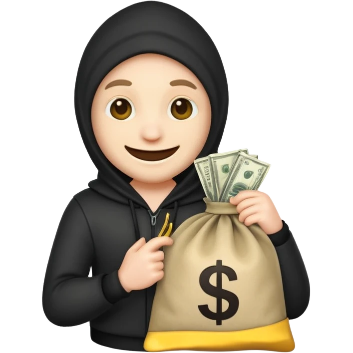 A thief emoji has a bag of dollars next to it. emoji
