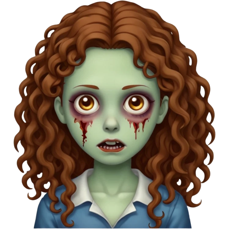 girl zombie with long brown curly hair emoji
