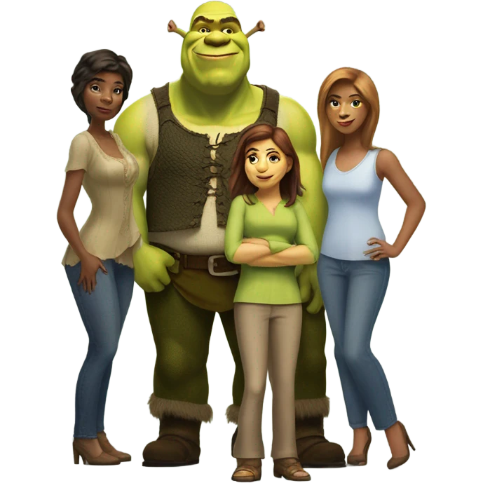 shrek with tall guy two women and other guy emoji
