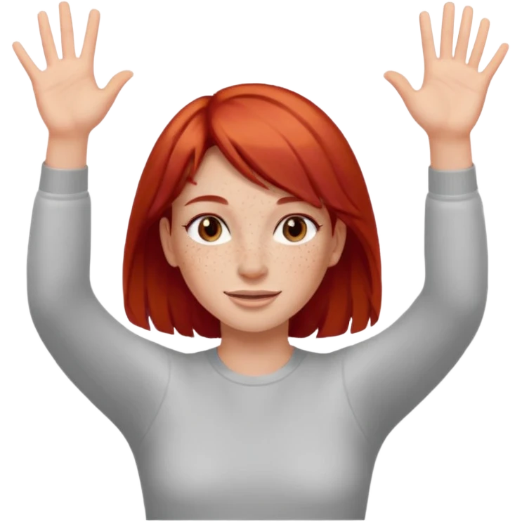 Not guilty hands up smirk girl red hair emoji