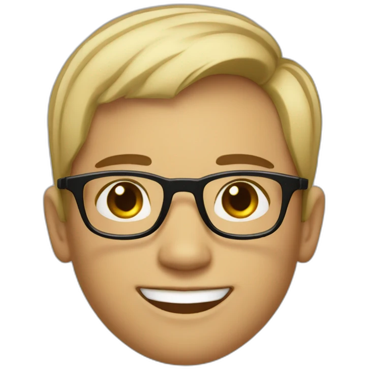 A light skin boy with short hair and light skin wearing small-size black-rimmed round glasses smiling emoji