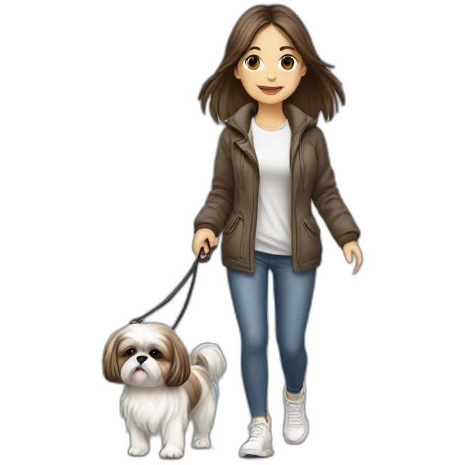 girl walking shih tzu on leash emoji