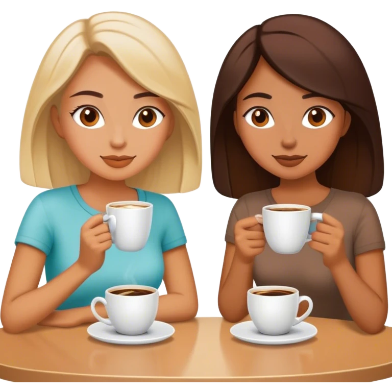Cinematic realistic girlfriends sitting at a table and drinking coffee emoji