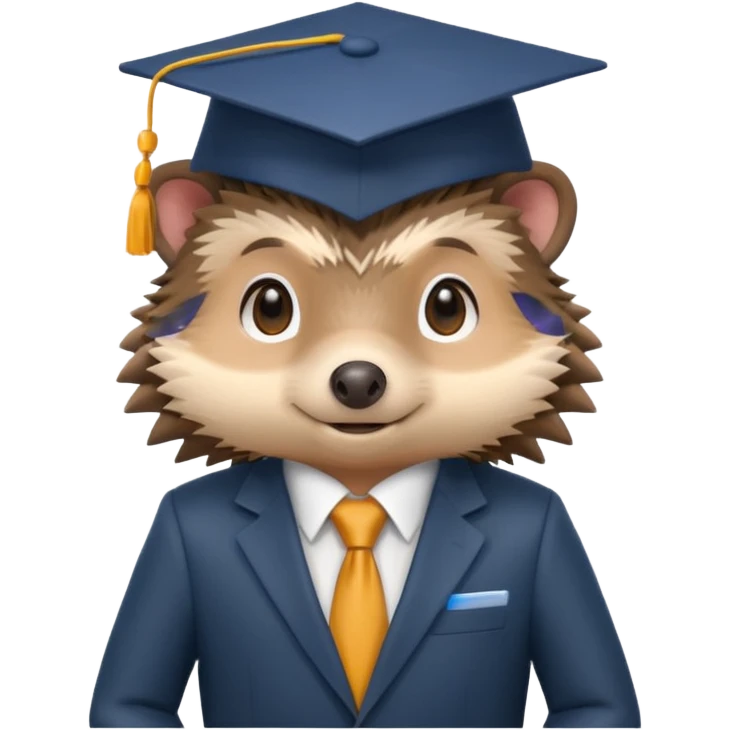 A hedgehog student dressed in a suit and wearing a square academic cap. emoji