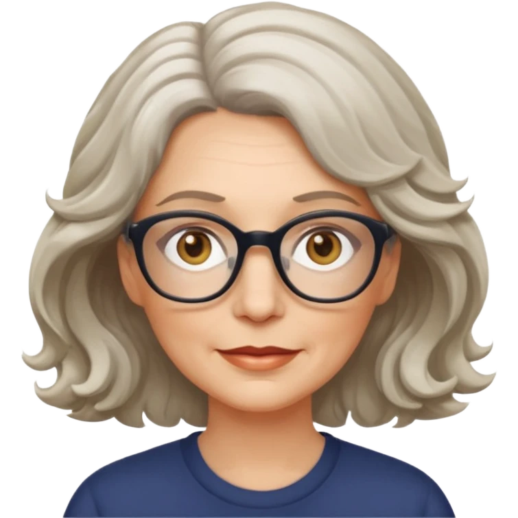 white middle-aged woman, wavy medium hair, hazel eyes, wearing glasses emoji