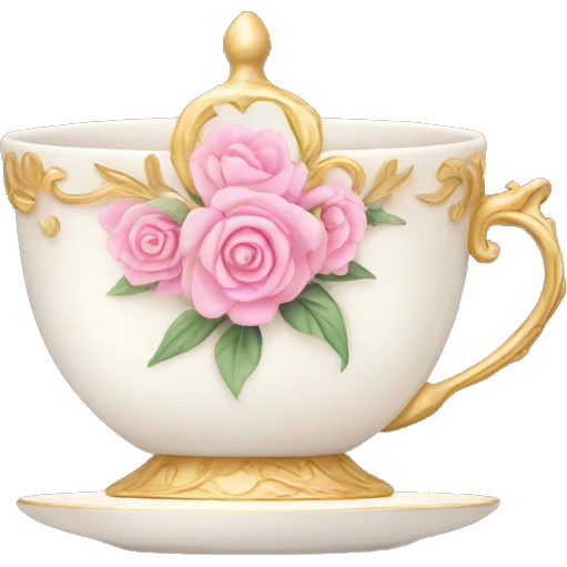 princess tea cup with pink flowers and gold details  emoji