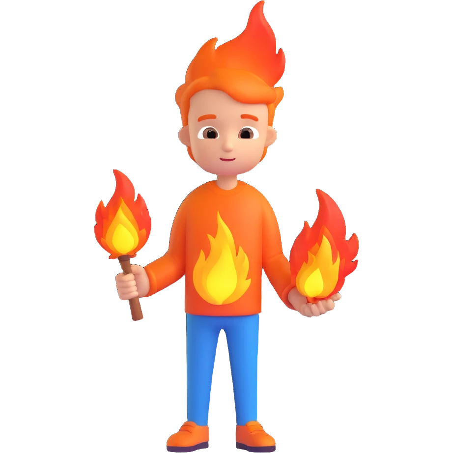 a boy and fire emoji