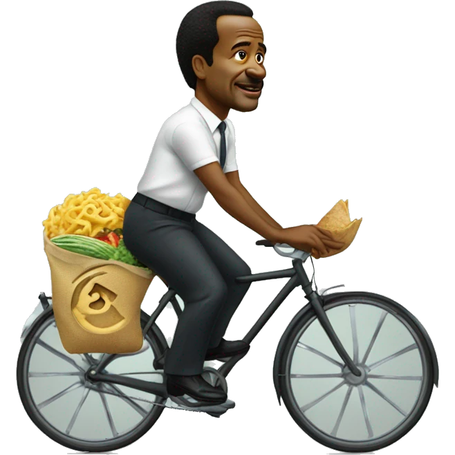 Paul biya sur un vélo en train de manger  emoji