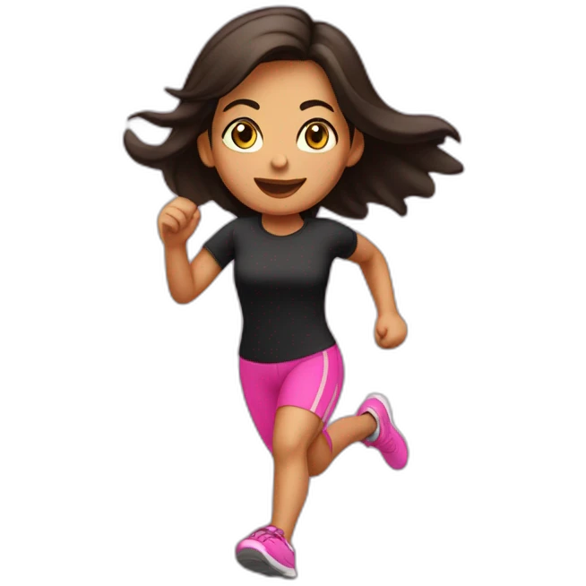 latina-girl-running, black-shirt, pink emoji
