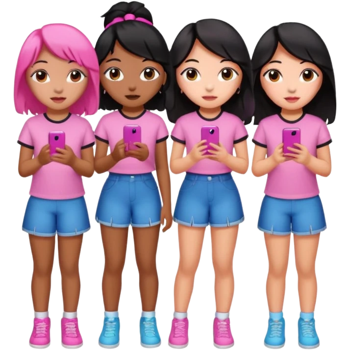 Katseye music group 6 members all girl 2 brown girl 1 korean 1 latina 1 girl black hair pink highlights emoji