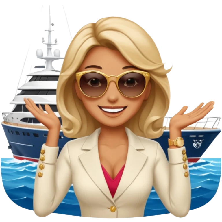 rich woman flexing on yacht emoji