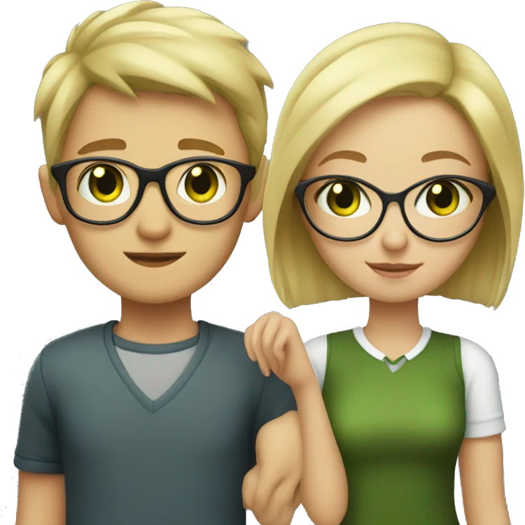 Blonde girl with short hair and green eyes, with dark-haired boy with glasses  emoji