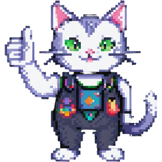 cat giving thumbs up, icon, stippling texture, 16-bit video game style emoji