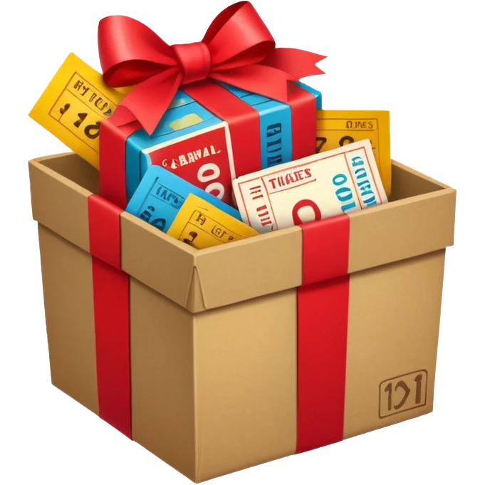 a box marked carnival pack with tickets as a bundle emoji