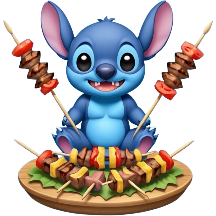 Stitch eating grilled meat on skewers emoji