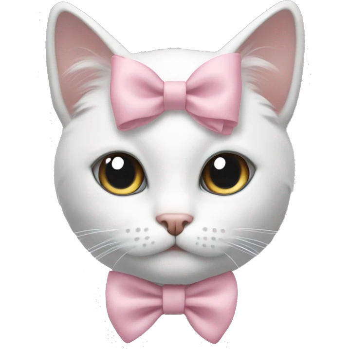 White and gray cat with pastel pink bow  emoji