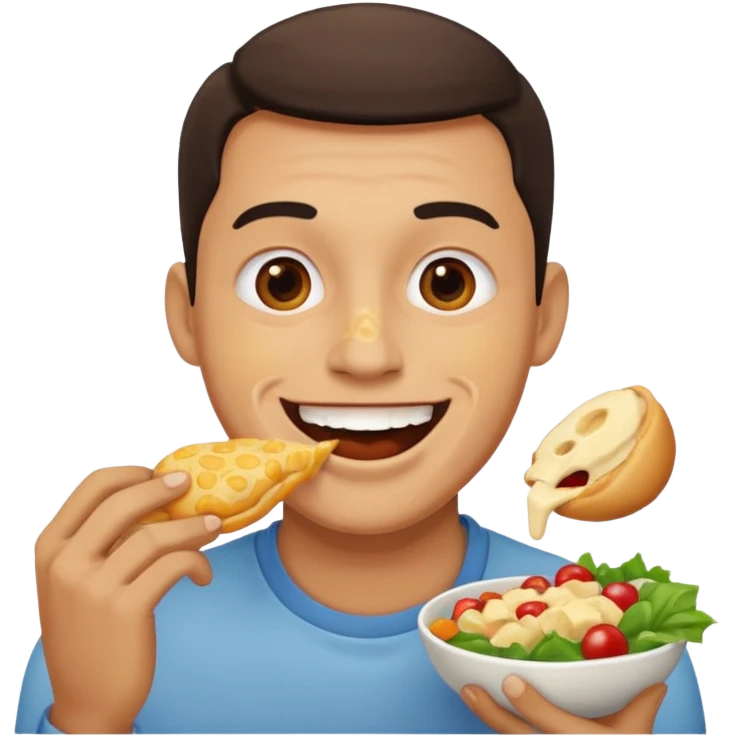 Create a sticker in which a man 6 is hand by denoting other friend that have you eaten in  face emoji